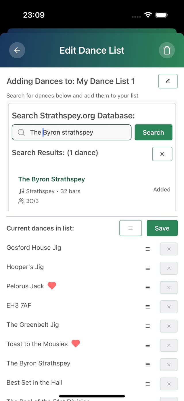 Dance Lists Screenshot