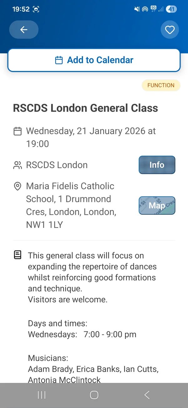 Event details page showing venue and time information