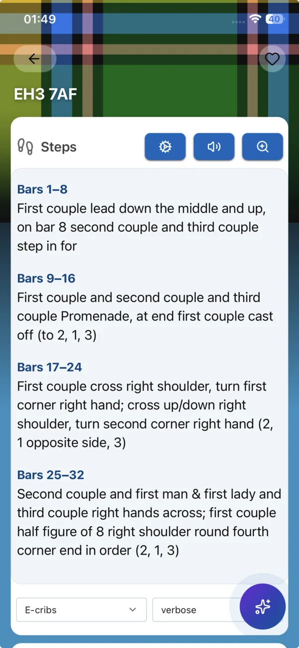 Spoken step-by-step dance instructions